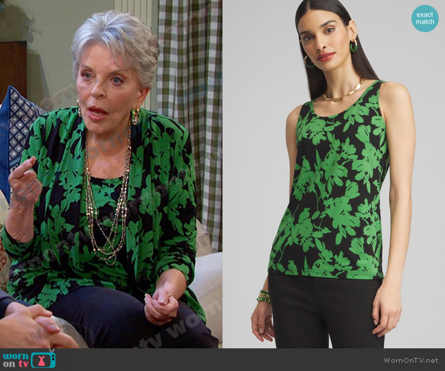 Chico's Touch of Cool Floral Polished Tank in Verdant Green worn by Julie Olson Williams (Susan Seaforth Hayes) on Days of our Lives