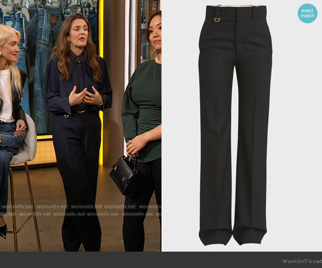 Chloe Grain De Poudre Pleated Wool Trousers worn by Drew Barrymore on The Drew Barrymore Show