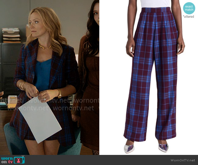 Chloe Kristyn Sade Pants in Cabernet/Blue Plaid worn by Lorna Crane (Becki Newton) on The Lincoln Lawyer