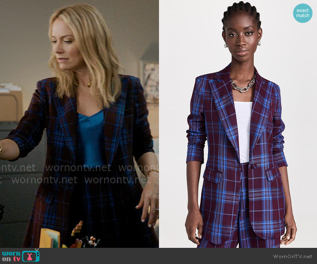 Chloe Kristyn Taylor Blazer in Cabernet/Blue Plaid worn by Lorna Crane (Becki Newton) on The Lincoln Lawyer