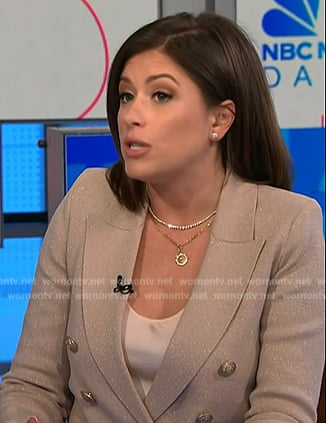 Chloe Melas's metallic double breasted blazer on NBC News Daily