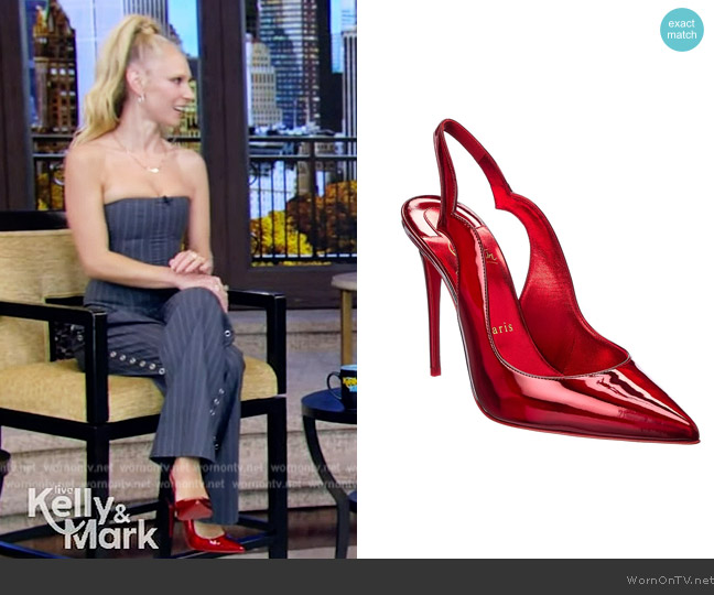 Christian Louboutin Hot chick sling 100 patent slingback pump worn by Juno Temple on Live with Kelly and Mark