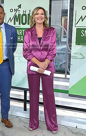 Christine's pink satin blazer and pant suit on Today