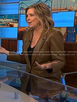 Christine Romans' brown leather blazer on NBC News Daily