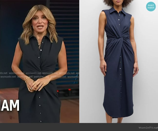 Cinq a Sept Catalina Sleeveless Midi Shirtdress in Navy worn by Kit Hoover on Access Hollywood