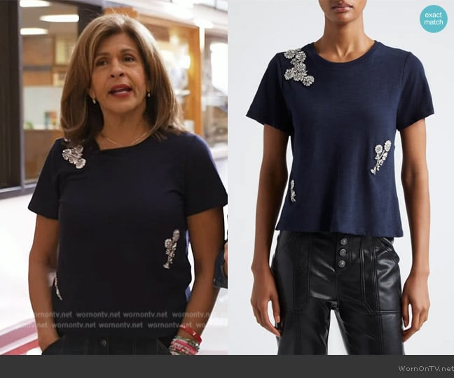 Cinq a Sept Crystal Chrysanthemum Shrunken T-Shirt worn by Hoda Kotb on Today