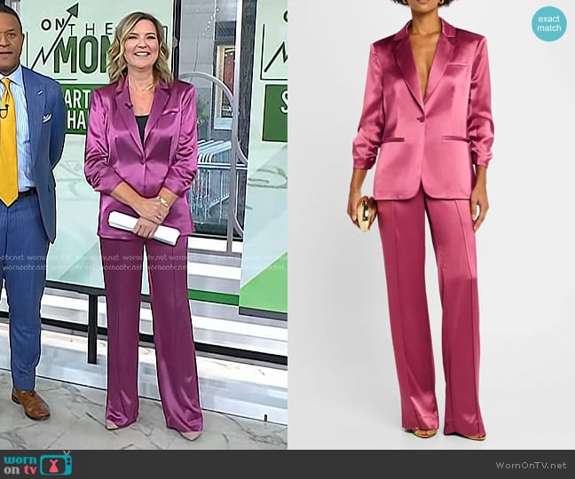 Cinq a Sept Khloe Smooth Satin Blazer and Rainer Satin Pants worn by Christine Romans on Today