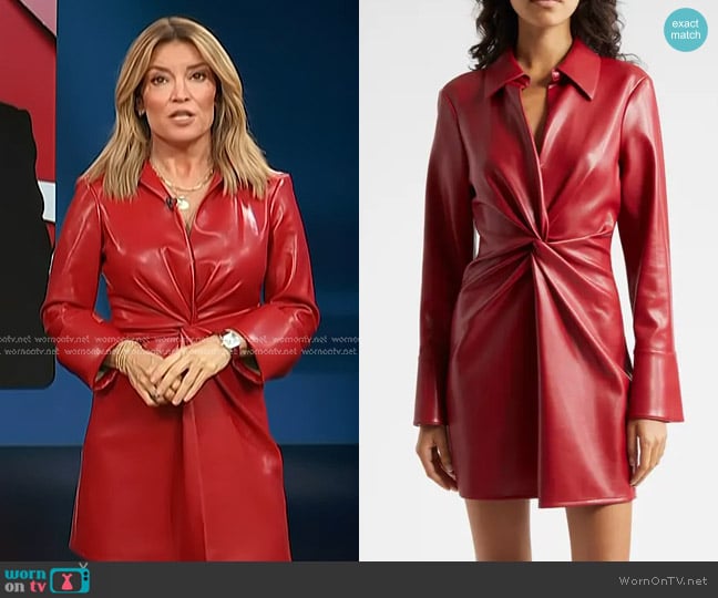 Cinq a Sept McKenna Faux Leather Dress in Rosewood worn by Kit Hoover on Access Hollywood