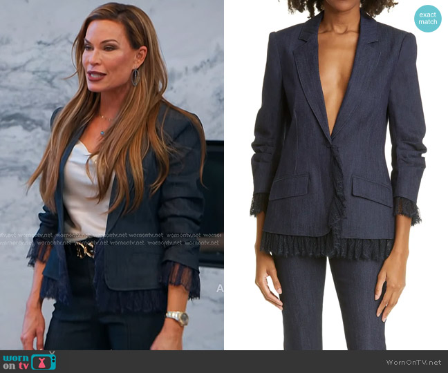 Cinq a Sept Roxie Lace Trim Denim Blazer worn by Britani Bateman on The Real Housewives of Salt Lake City