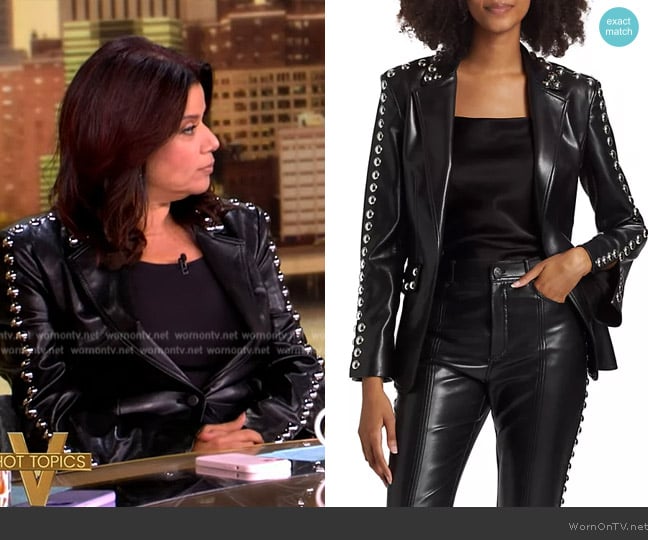 Cinq a Sept Studded Faux Leather Milly Jacket worn by Ana Navarro on The View