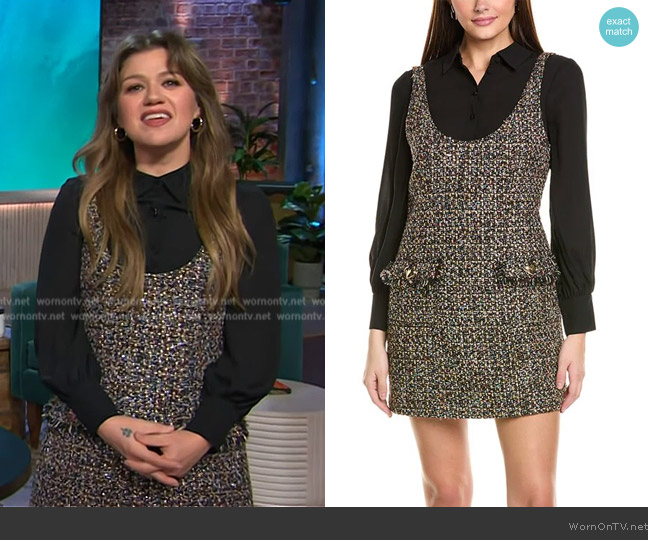 Cinq a Sept Florianna Confetti Tweed Mini Dress worn by Kelly Clarkson on The Kelly Clarkson Show