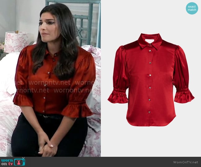 Cinq a Sept Fiona Blouse in Rosewood worn by Brook Lynn Quartermaine (Amanda Setton) on General Hospital