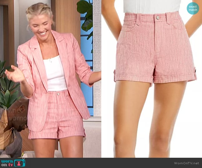 Cinq a Sept Piper Roll Tab Shorts in Rose / White worn by Amanda Kloots on The Talk