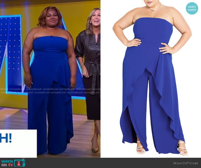 Da’Vine Joy Randolph’s blue strapless ruffle jumpsuit on Good Morning America