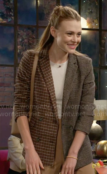 Claire’s mixed check blazer on The Young and the Restless