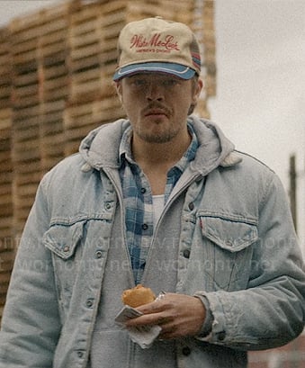 Colin's denim trucker jacket and Wish Me Luck cap on American Horror Stories