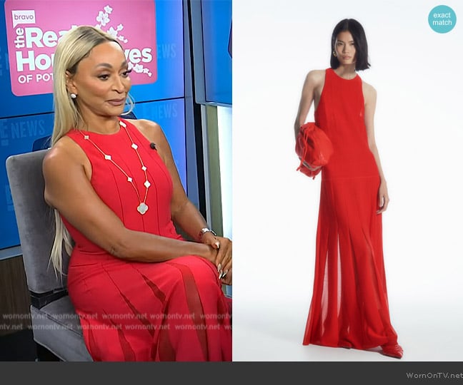 Cos Pleated Racer-Neck Maxi Dress worn by Karen Huger on E! News