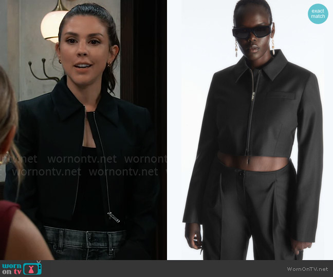 COS Cropped Wool-Blend Tailored Jacket worn by Kristina Corinthos-Davis (Kate Mansi) on General Hospital