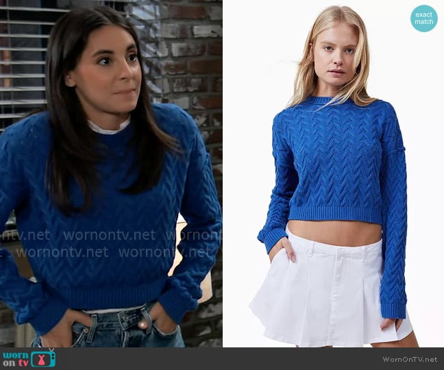 Cotton On Crop Cable Crew Neck Sweater worn by Molly Lansing-Davis (Kristen Vaganos) on General Hospital