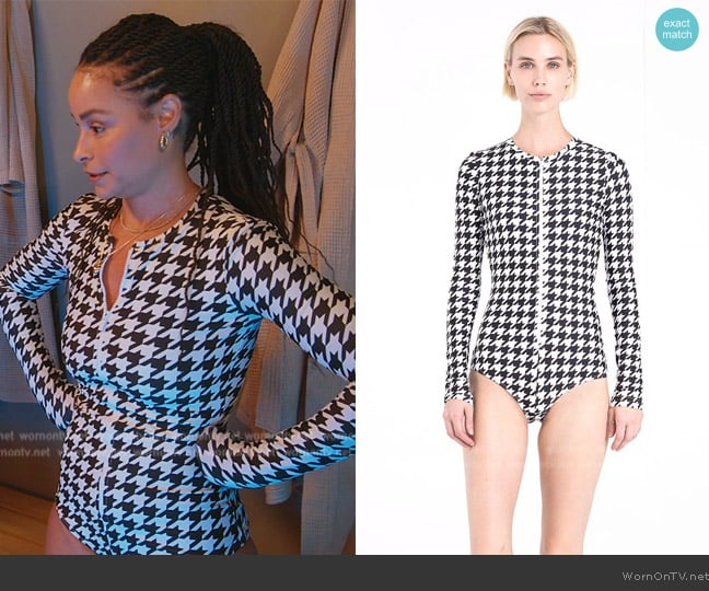 Cover Long-Sleeved Front Zip Swimsuit worn by Sai De Silva on The Real Housewives of New York City