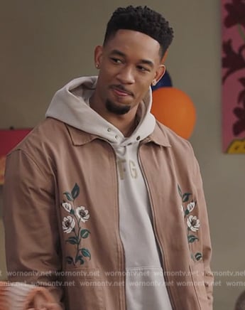 Damon’s brown floral embroidered jacket on All American Homecoming