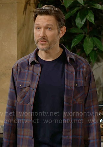 Daniel's navy plaid shirt on The Young and the Restless