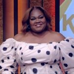 Da’Vine Joy Randolph’s white polka dot print dress on Live with Kelly and Mark