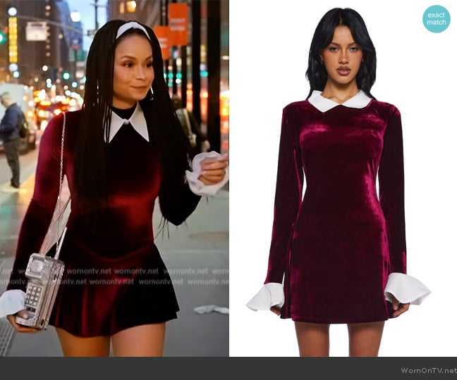 Sai’s burgundy velvet mini dress on RHONY