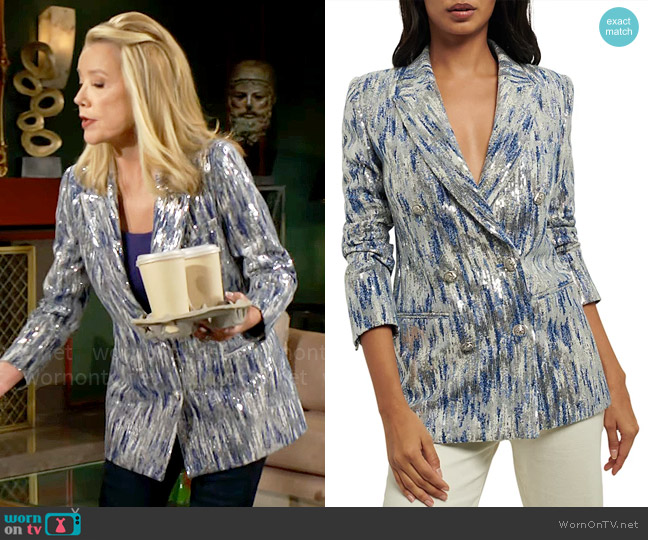 Derek Lam 10 Crosby Walter Sequined Double Breasted Blazer worn by Nikki Reed Newman (Melody Thomas-Scott) on The Young and the Restless