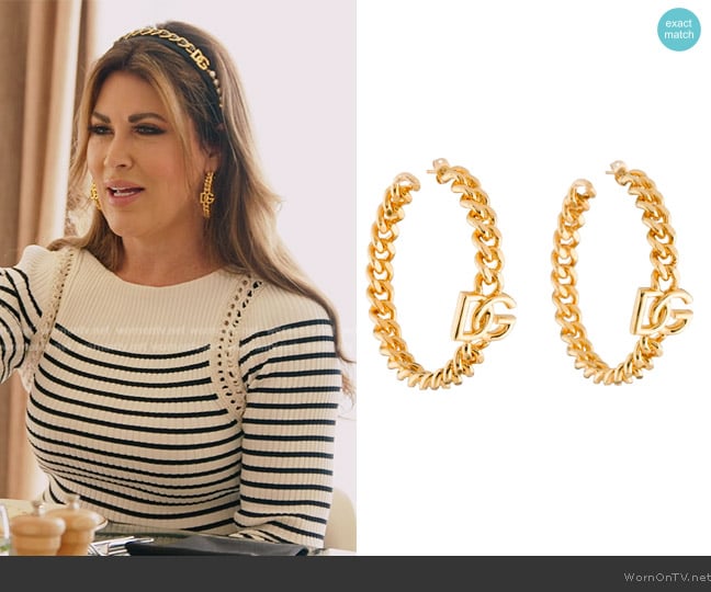 Dolce and Gabbana DG Curb Chain Hoop Earrings worn by Emily Simpson on The Real Housewives of Orange County