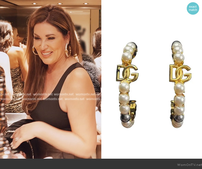 Dolce & Gabbana DG Logo Pearl Hoop Earrings worn by Emily Simpson on The Real Housewives of Orange County