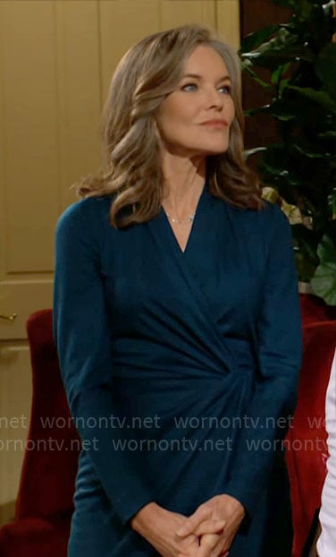 Diane’s teal long sleeved twist front wrap dress on The Young and the Restless