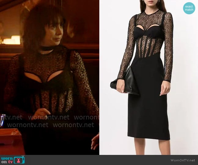 Dion Lee Contour corset longsleeve dress worn by Sofia Falcone (Cristin Milioti) on The Penguin