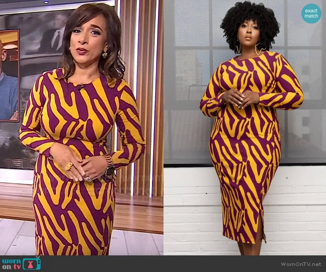 D'iyanu Chidima Dress in Gold Zebra Abstract worn by Michelle Miller on CBS Mornings