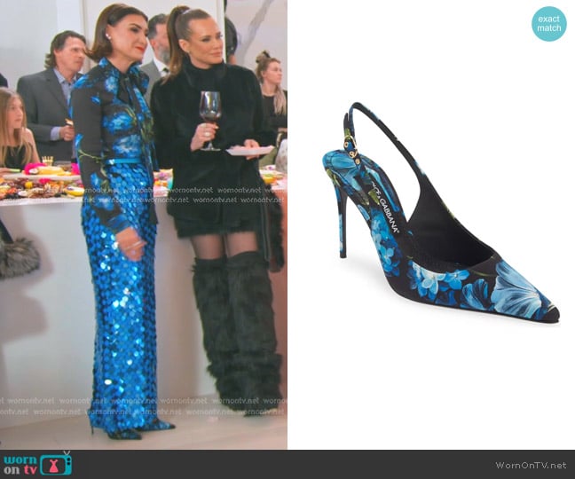 Dolce & Gabbana Lollo Floral Slingback Pump worn by Bronwyn Newport on The Real Housewives of Salt Lake City