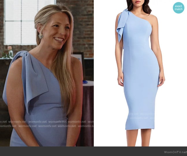 Dress the Population Tiffany One Shoulder Midi Dress worn by Ashley on The Real Housewives of Potomac