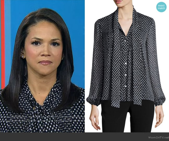 Diane von Furstenberg Marjorie Dotted Batik Silk Top in Black worn by Laura Jarrett on Today