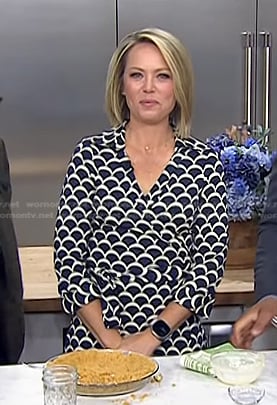 Dylan's blue scalloped print wrap dress on Today