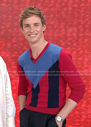 Eddie Redmayne's red colorblock sweater on Today