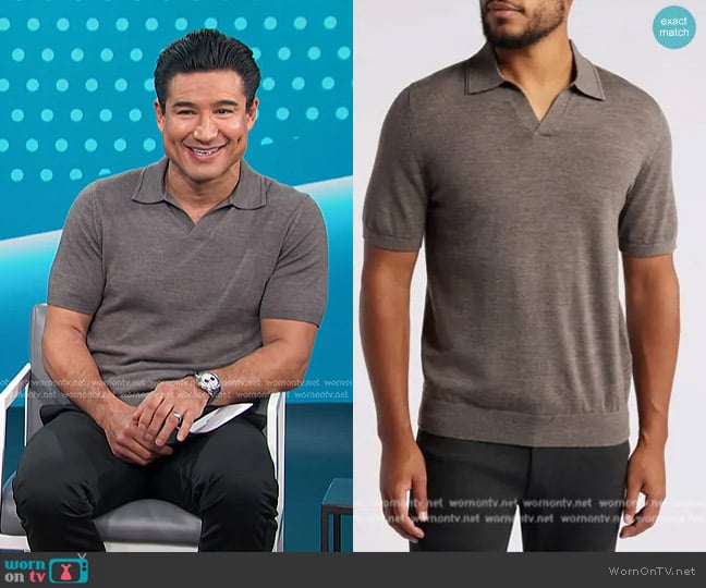 Reiss Duchie Johnny Collar Short Sleeve Polo Sweater worn by Mario Lopez on Access Hollywood