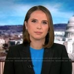 Elizabeth Schulze’s black double breasted tweed blazer on Good Morning America