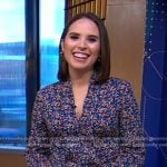 Elizabeth’s blue floral v-neck blouse on Good Morning America