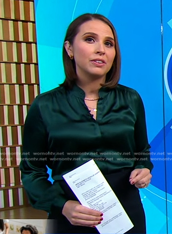 Elizabeth's green satin blouse on Good Morning America