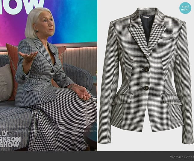 Erdem Tailored houndstooth wool blazer worn by Helen Mirren on The Kelly Clarkson Show