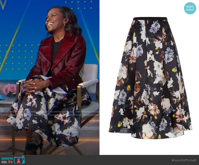 Erdem Imari Floral Skirt worn by Deborah Roberts on Good Morning America