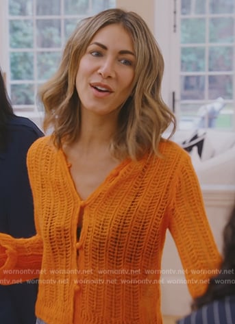 Erin's orange crochet knit cardigan on The Real Housewives of New York City