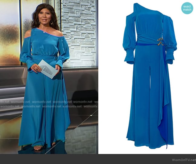 Julie’s blue off shoulder jumpsuit on Big Brother