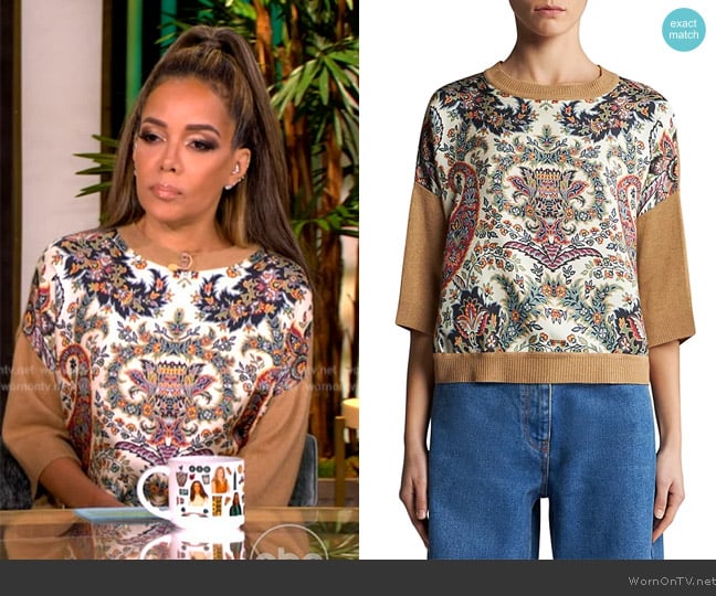 Etro Silk Inset Paisley Print Sweater worn by Sunny Hostin on The View