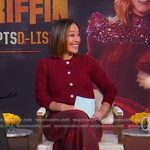 Eva’s burgundy floral dress and cardigan on Good Morning America