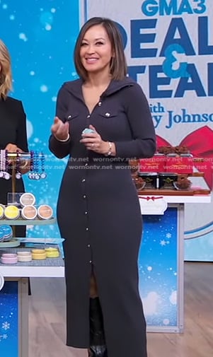 Eva's grey button front ribbed dress on Good Morning America